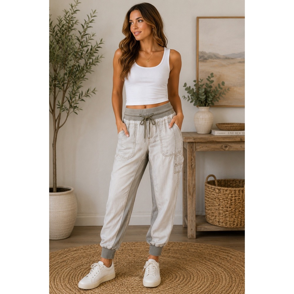 Anthropologie Cloth & Stone Two-Tone Cargo Joggers Light Gray Olive Green XS